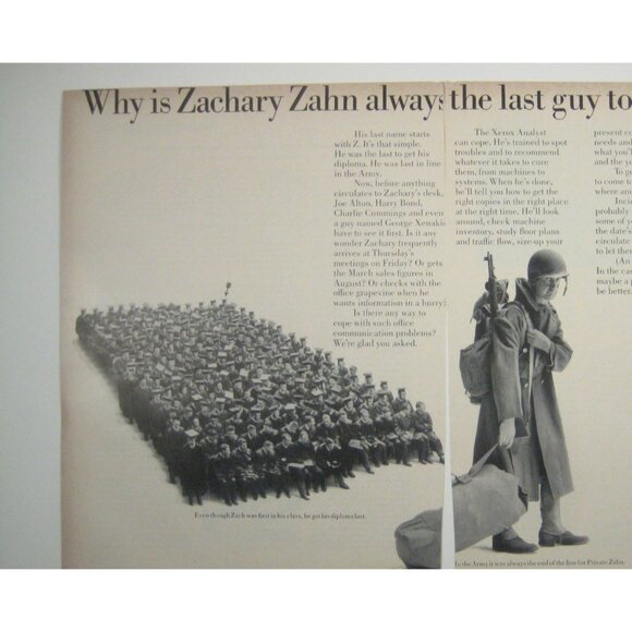 Vintage 1967 XEROX NERA Zachary Zahn Military Advertisement Print READ - Picture 2 of 2